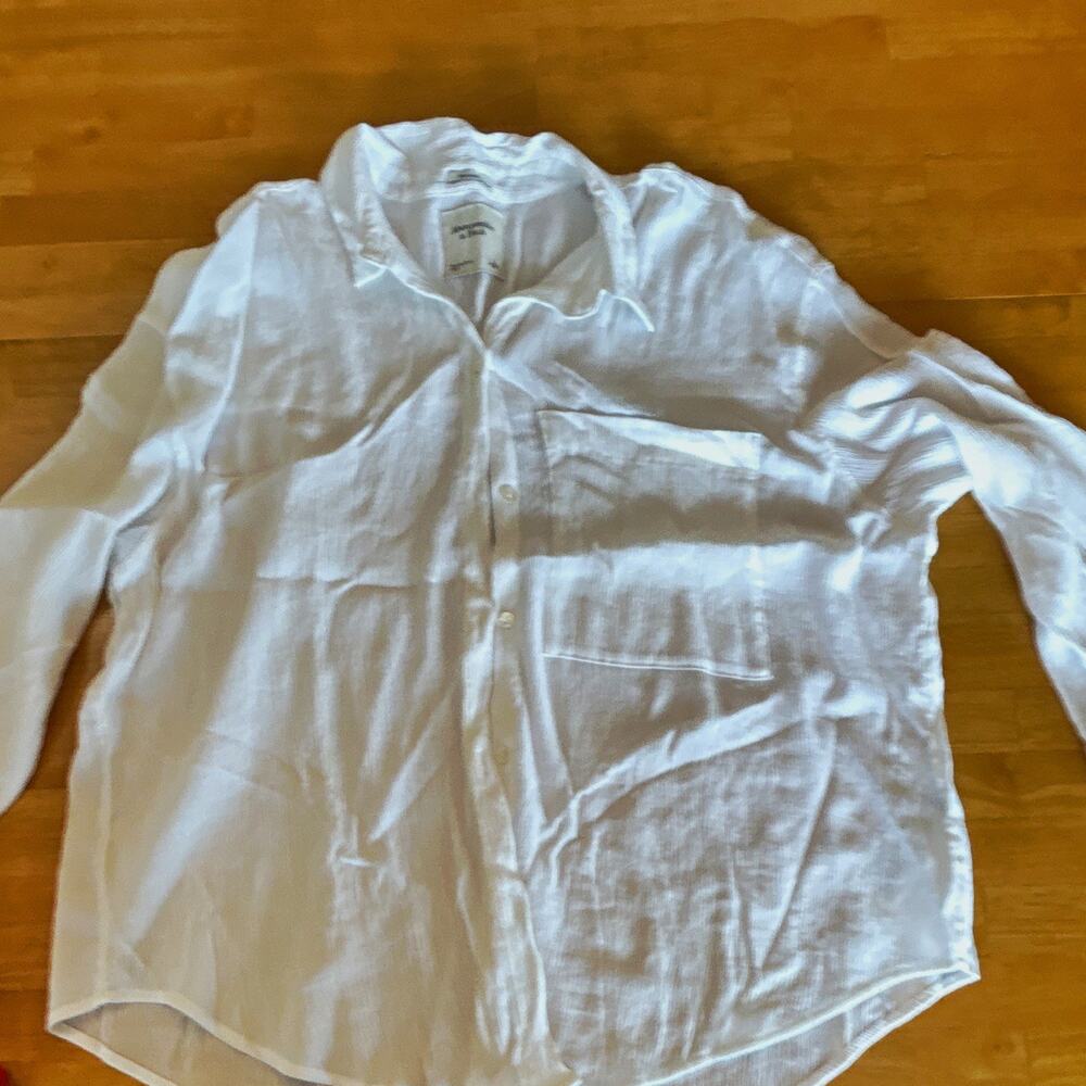 Abercrombie & Fitch Mens Oversized White Gauze Button Up Shirt Large Long Sleeve